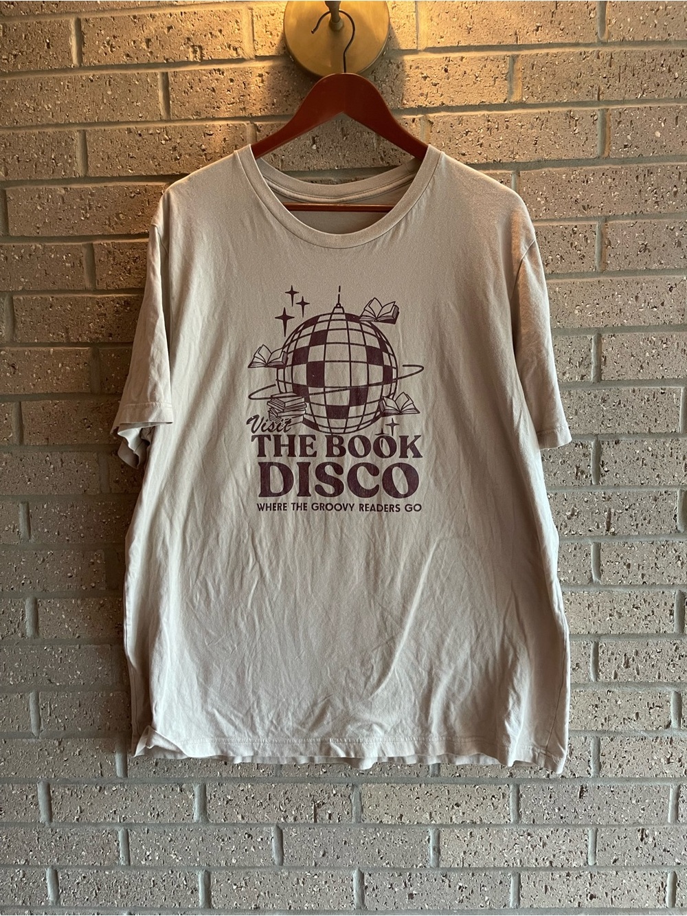 The Book Disco Graphic Tee - Cream with Maroon Print